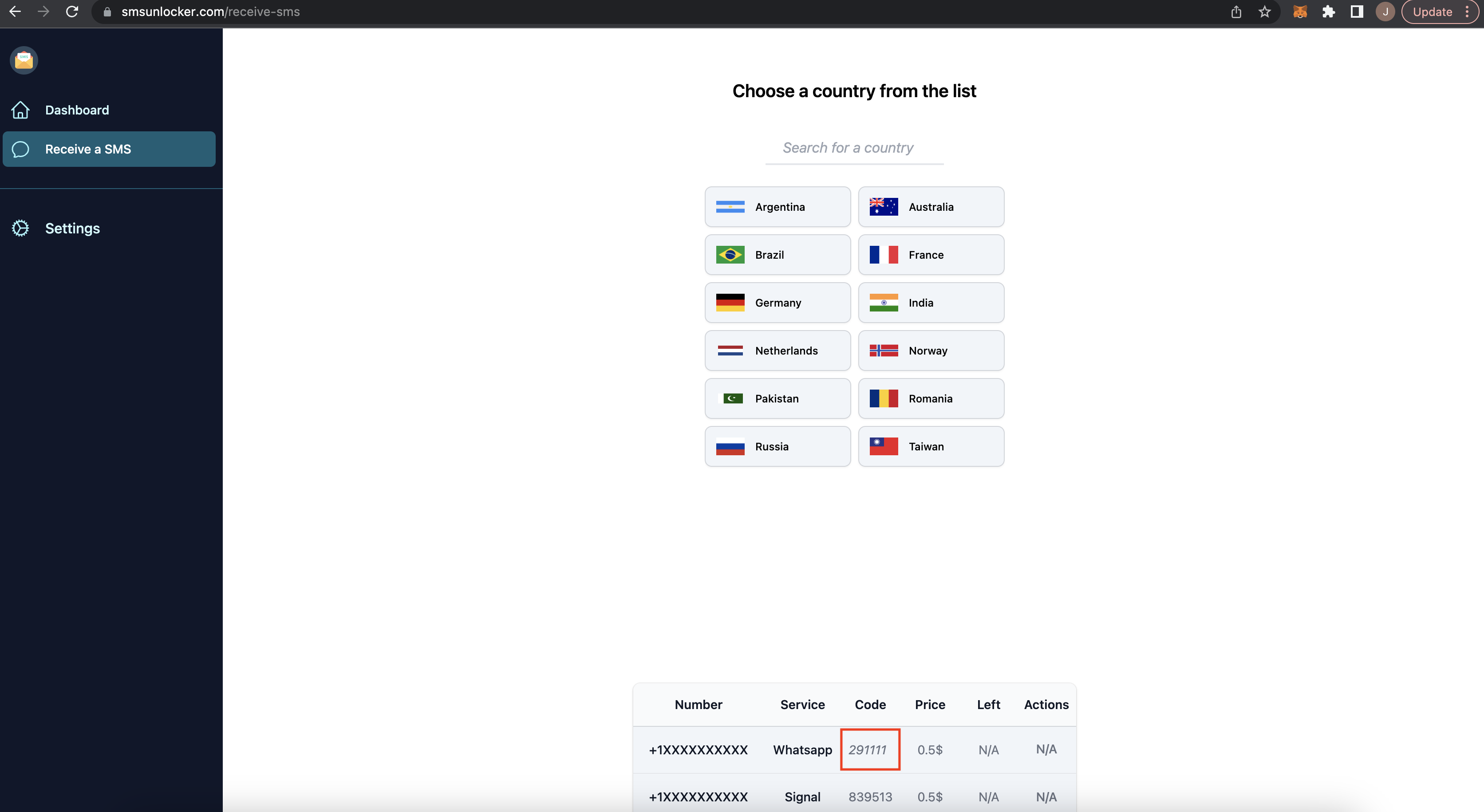 receive-sms-page-screenshot