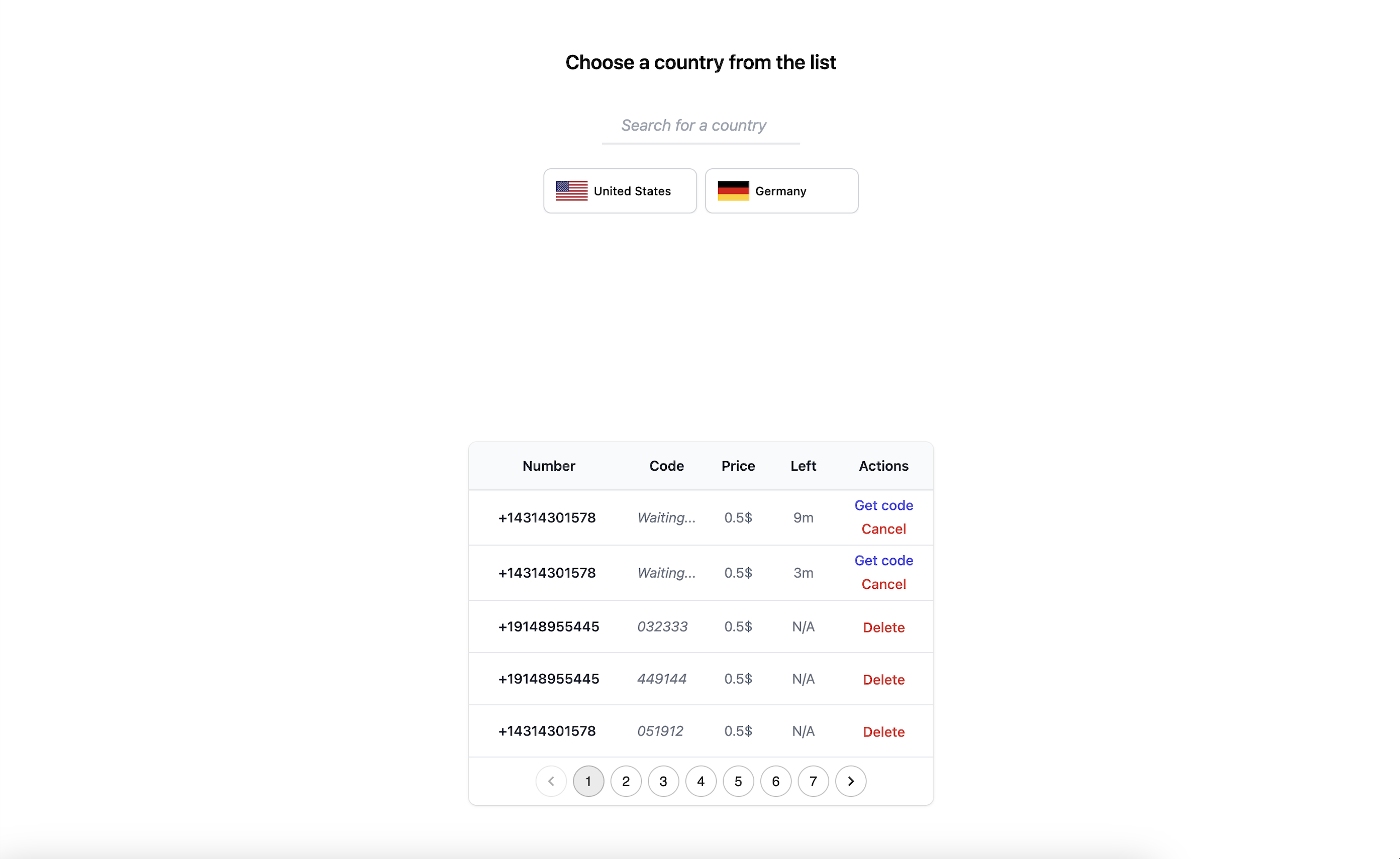 Receive SMS interface
