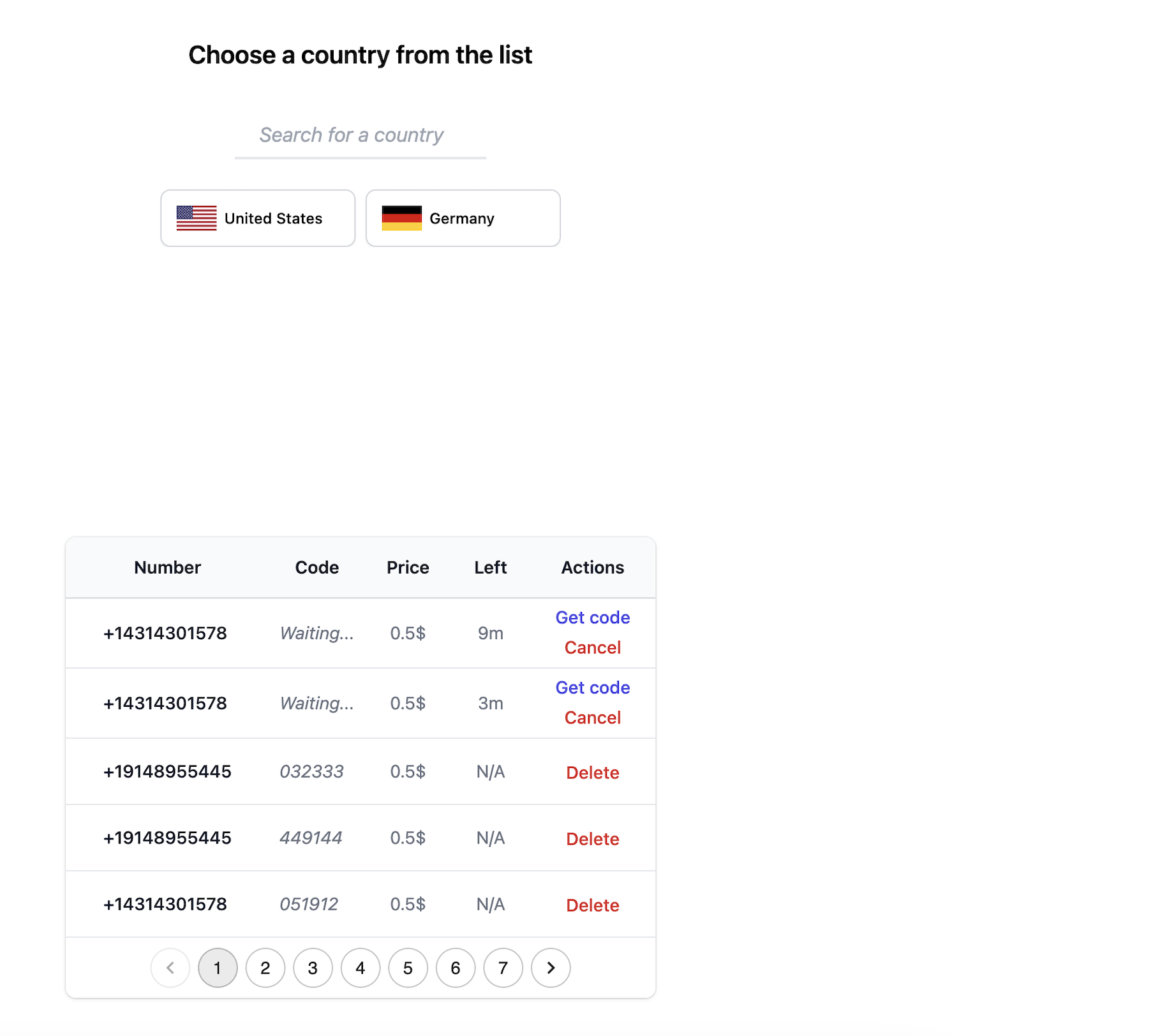 Receive SMS interface